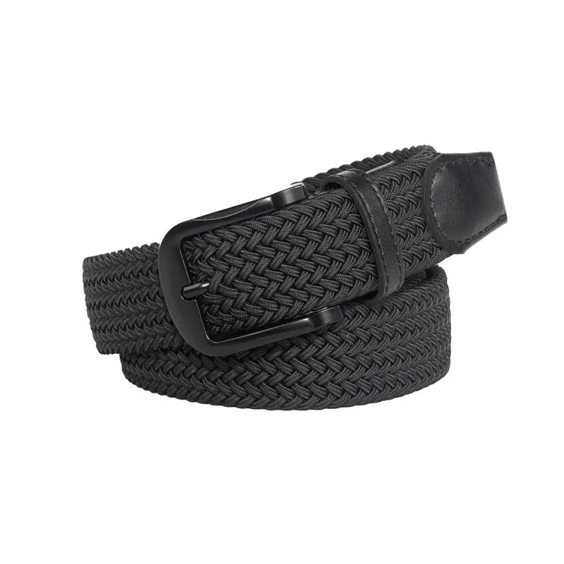 Men's Braided Pure Black Elastic Belt Without Holes - Old Money Classic