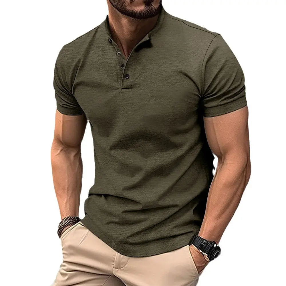 Button Henry Collar Sports Polo Shirt