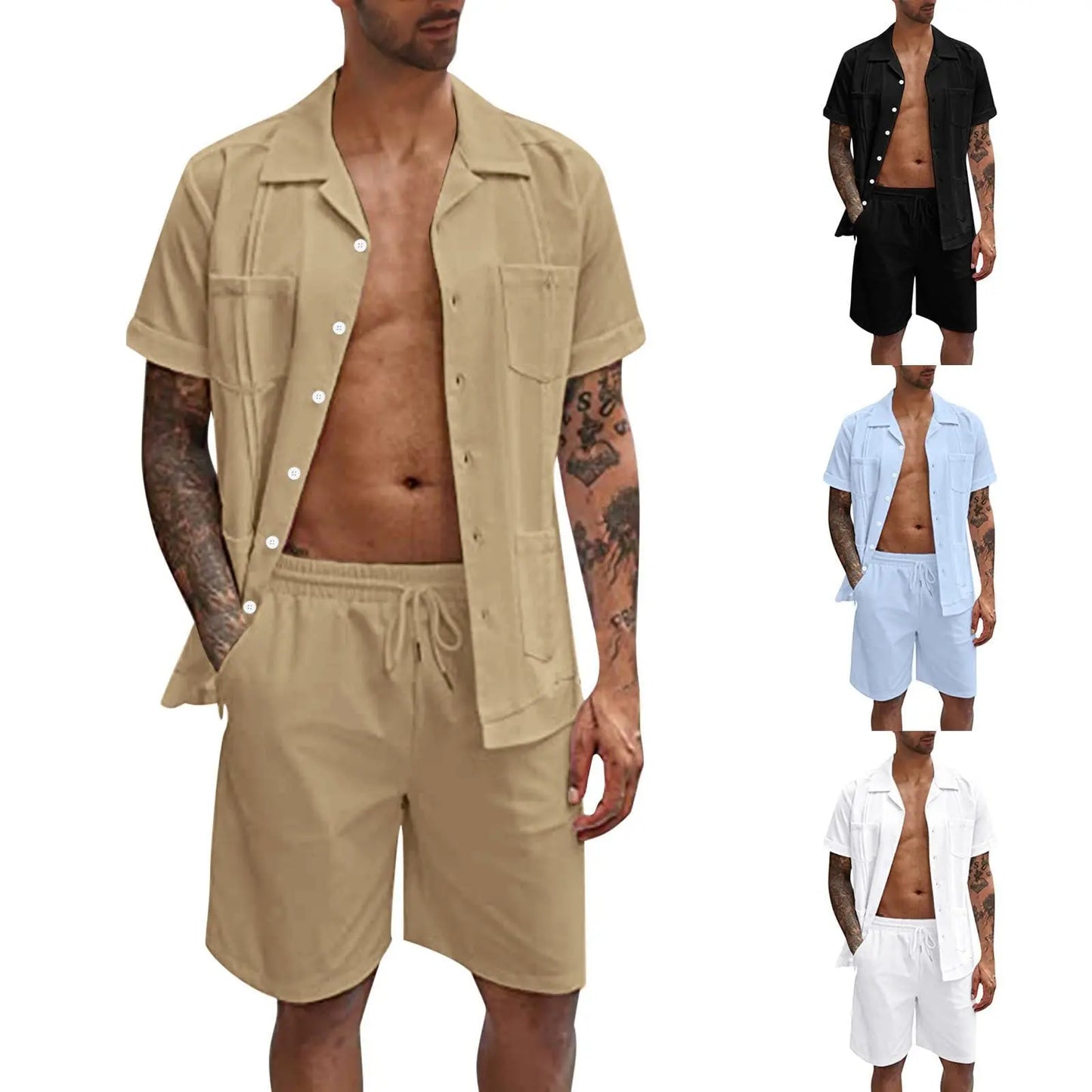 Casual Minimalist Short-sleeved Linen Shorts Suit