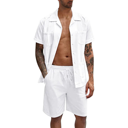 Casual Minimalist Short-sleeved Linen Shorts Suit