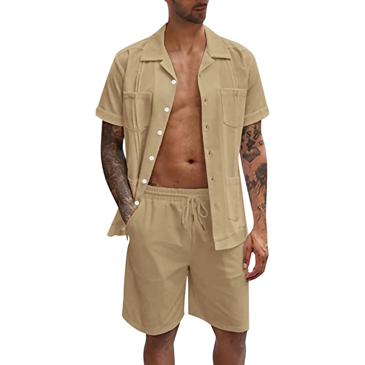 Casual Minimalist Short-sleeved Linen Shorts Suit