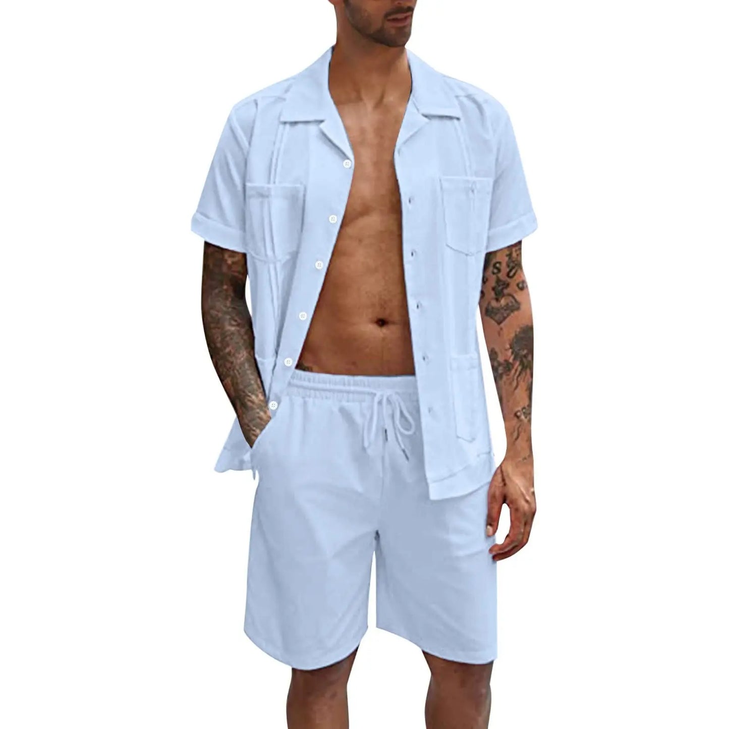 Casual Minimalist Short-sleeved Linen Shorts Suit