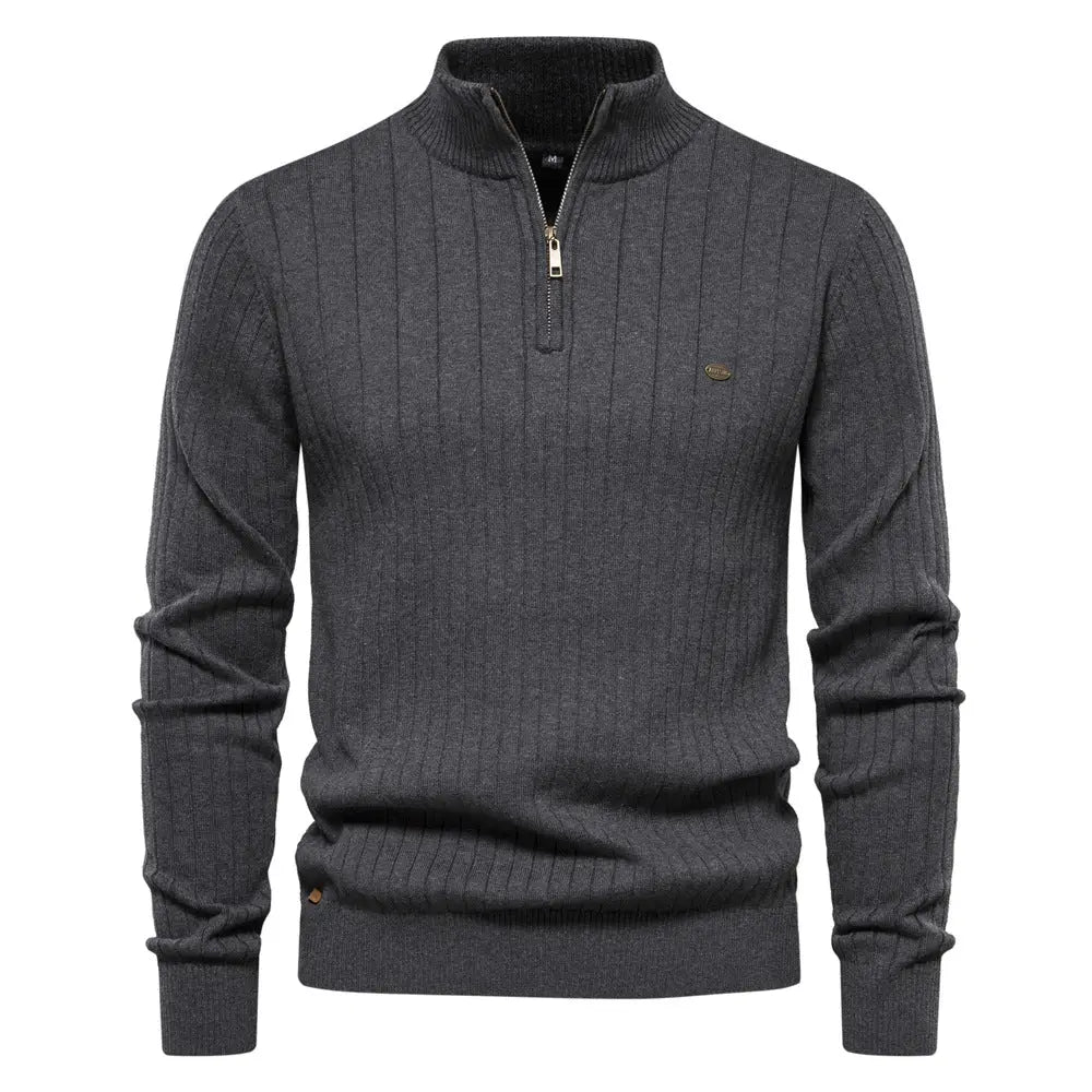 Casual Stand Collar Half Zip Knitwear Sweater