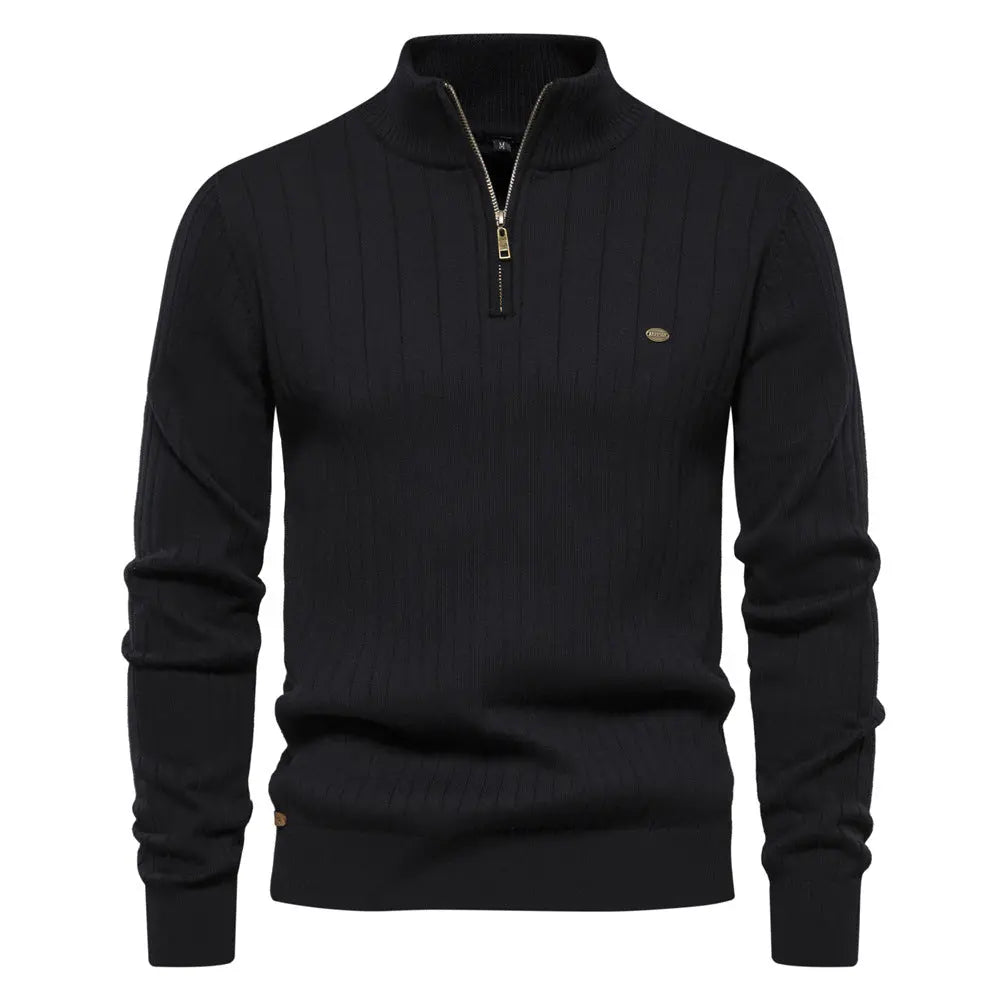 Casual Stand Collar Half Zip Knitwear Sweater