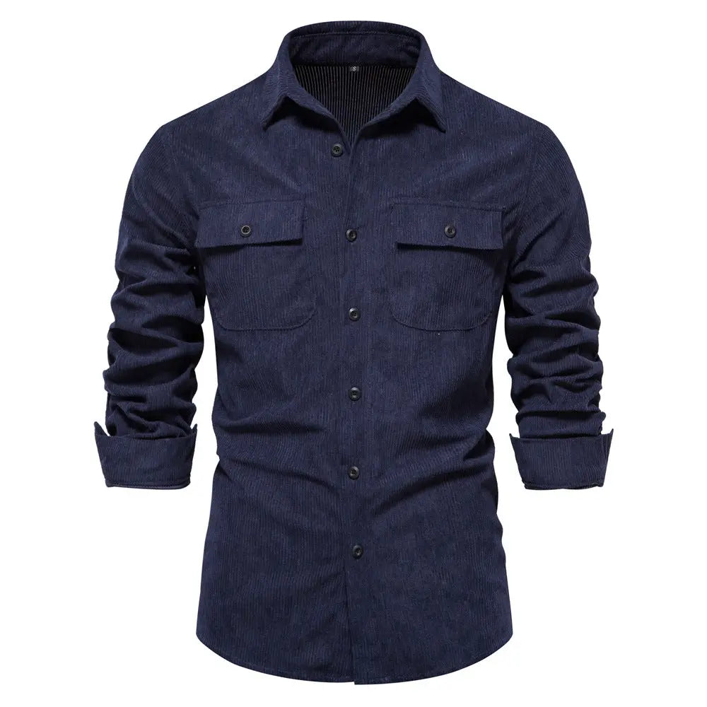 Slim Fit Corduroy Solid Color Long Sleeve Shirt