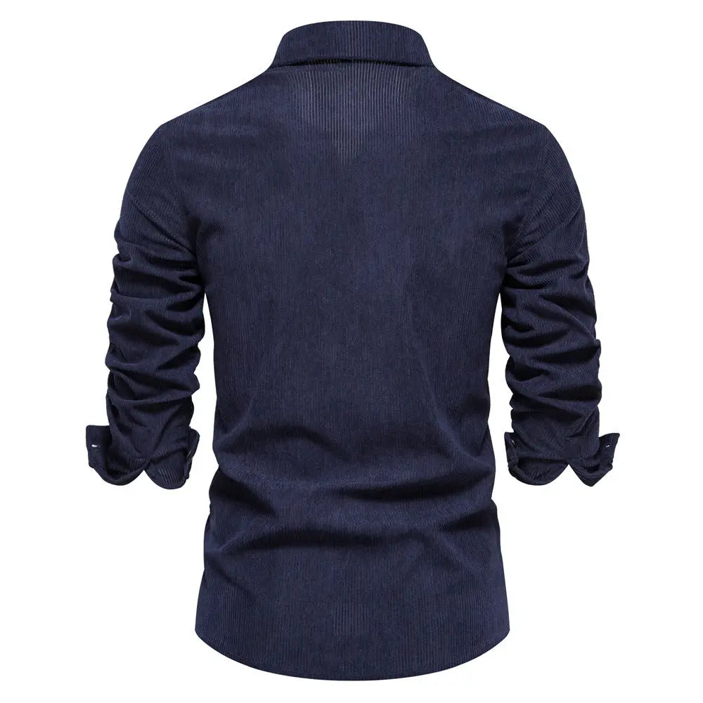 Slim Fit Corduroy Solid Color Long Sleeve Shirt