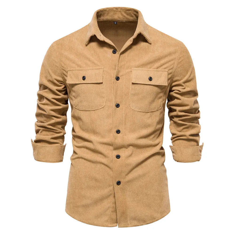 Slim Fit Corduroy Solid Color Long Sleeve Shirt