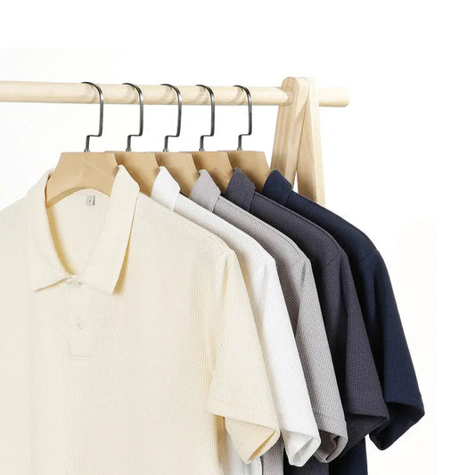 Lapel Waffle Textured Polo Shirt Loose Solid Color Short Sleeve
