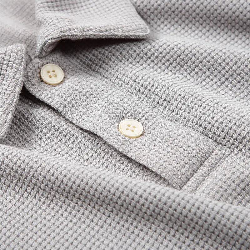 Lapel Waffle Textured Polo Shirt Loose Solid Color Short Sleeve
