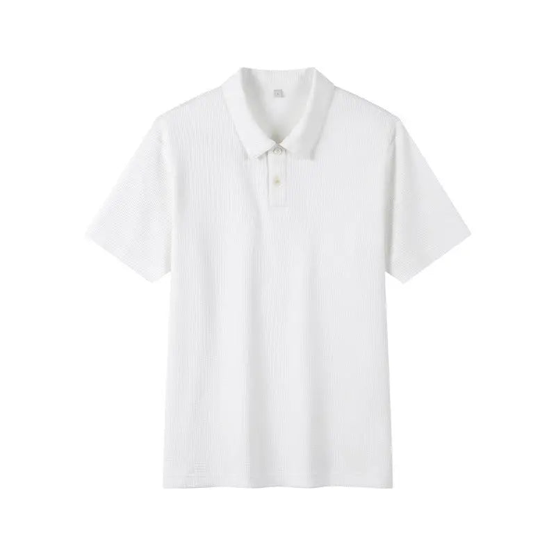 Lapel Waffle Textured Polo Shirt Loose Solid Color Short Sleeve