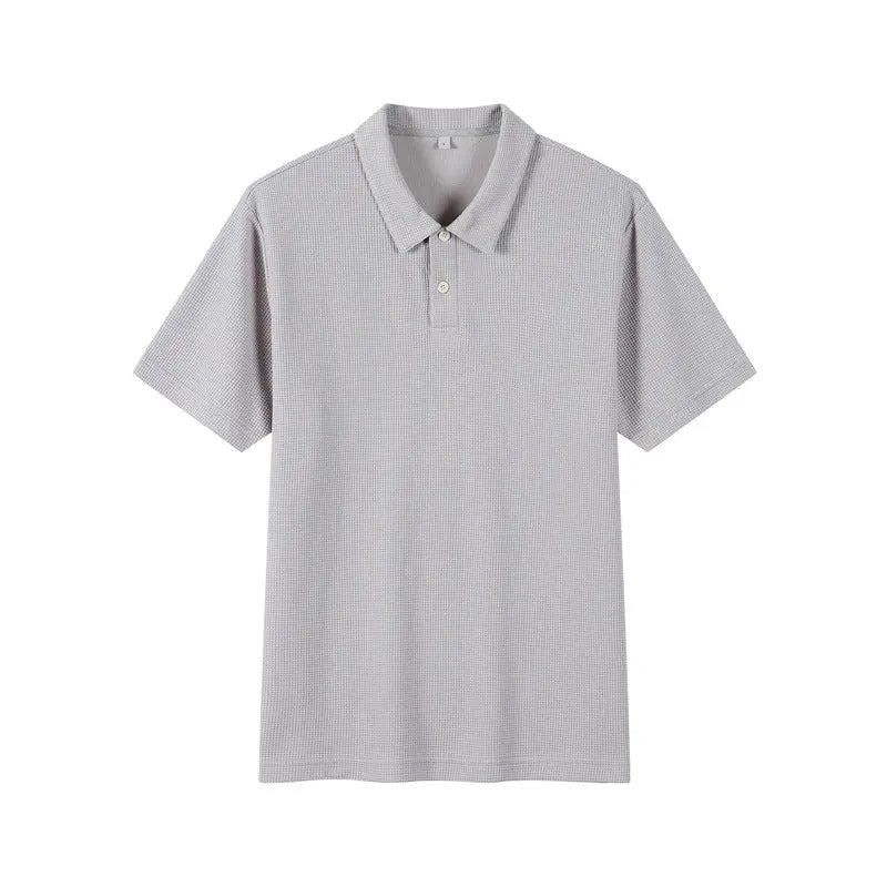 Lapel Waffle Textured Polo Shirt Loose Solid Color Short Sleeve