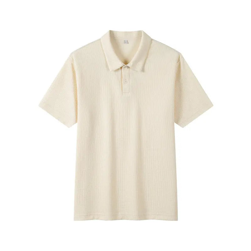 Lapel Waffle Textured Polo Shirt Loose Solid Color Short Sleeve