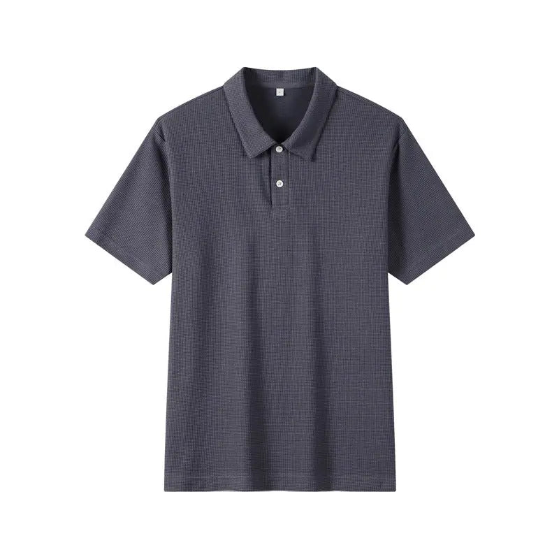 Lapel Waffle Textured Polo Shirt Loose Solid Color Short Sleeve