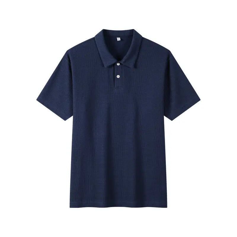 Lapel Waffle Textured Polo Shirt Loose Solid Color Short Sleeve