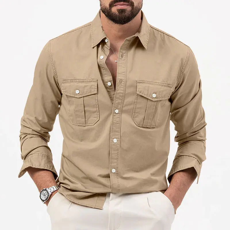 Multi-pocket Solid Color Casual Long Sleeves Shirt