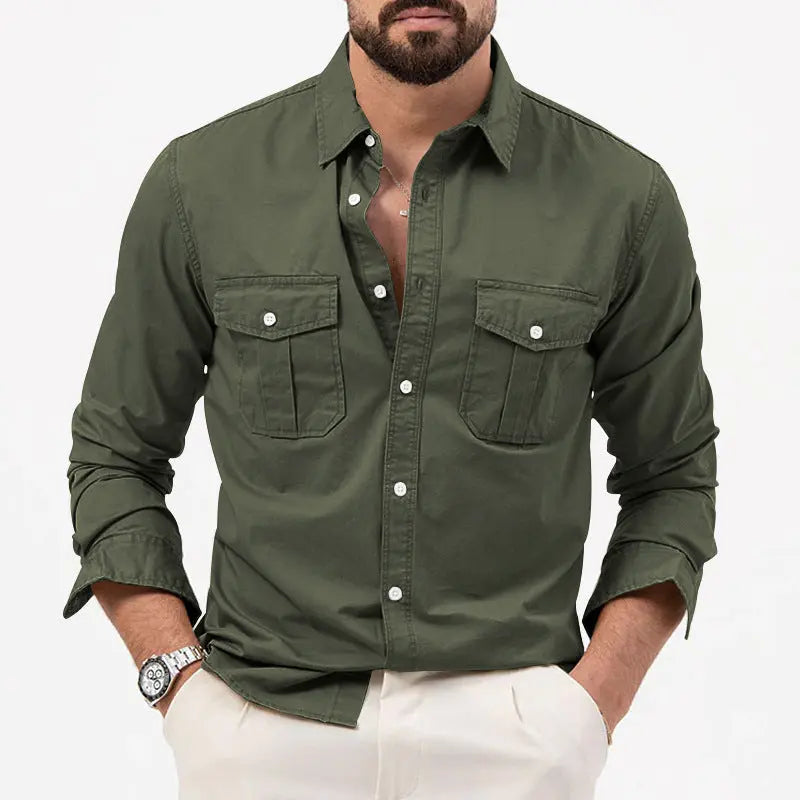 Multi-pocket Solid Color Casual Long Sleeves Shirt