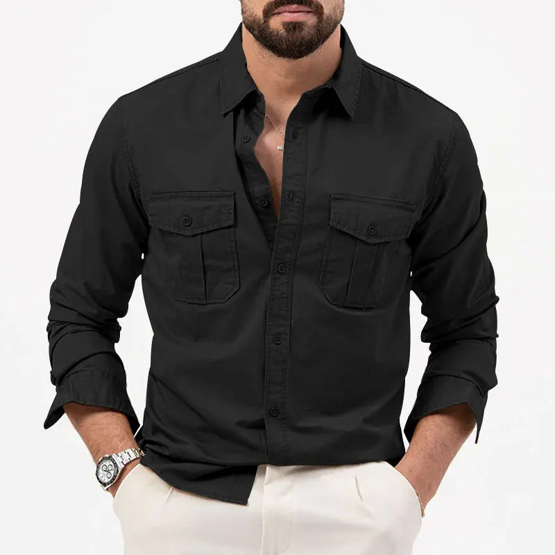 Multi-pocket Solid Color Casual Long Sleeves Shirt