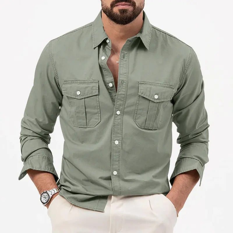 Multi-pocket Solid Color Casual Long Sleeves Shirt