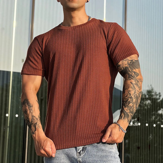 Muscle Twisted Woven Slim Breathable Stretch T-shirt