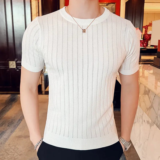 Short Sleeve Hollow-out Half-sleeve Crew Neck T-shirt