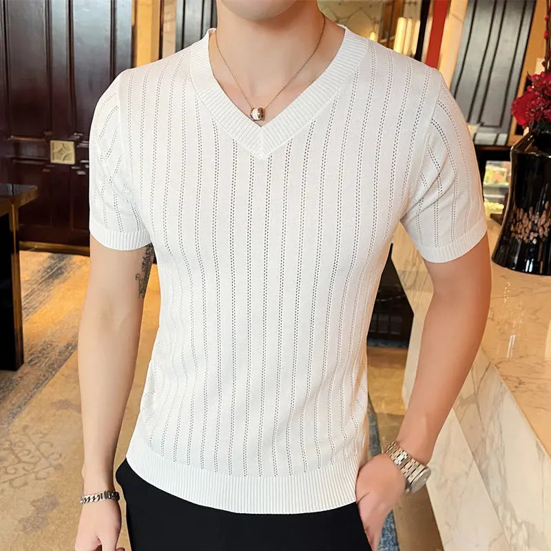 Short Sleeve Hollow-out Half-sleeve Crew Neck T-shirt