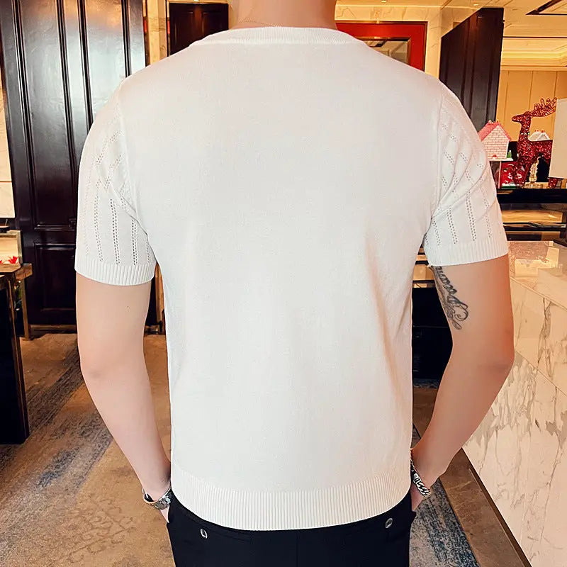 Short Sleeve Hollow-out Half-sleeve Crew Neck T-shirt