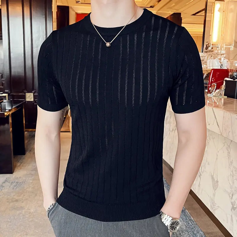 Short Sleeve Hollow-out Half-sleeve Crew Neck T-shirt