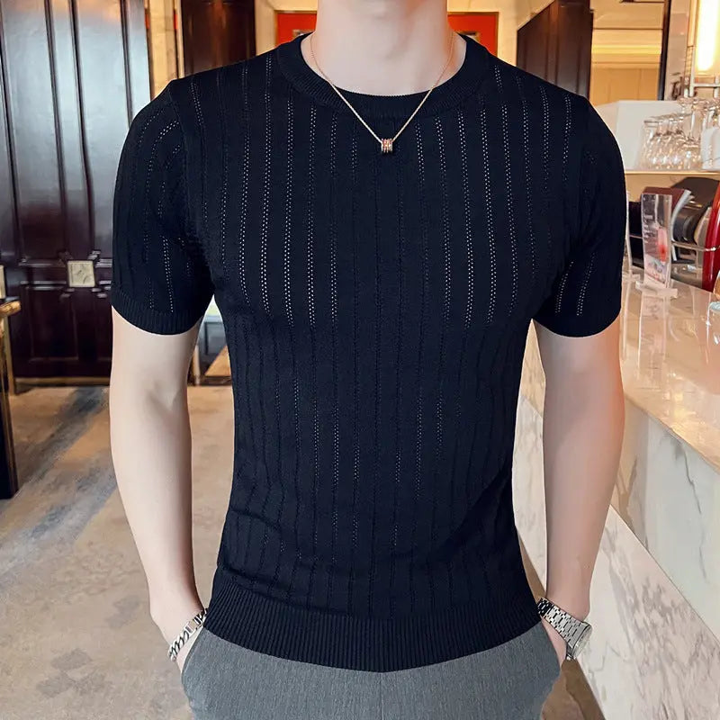 Short Sleeve Hollow-out Half-sleeve Crew Neck T-shirt