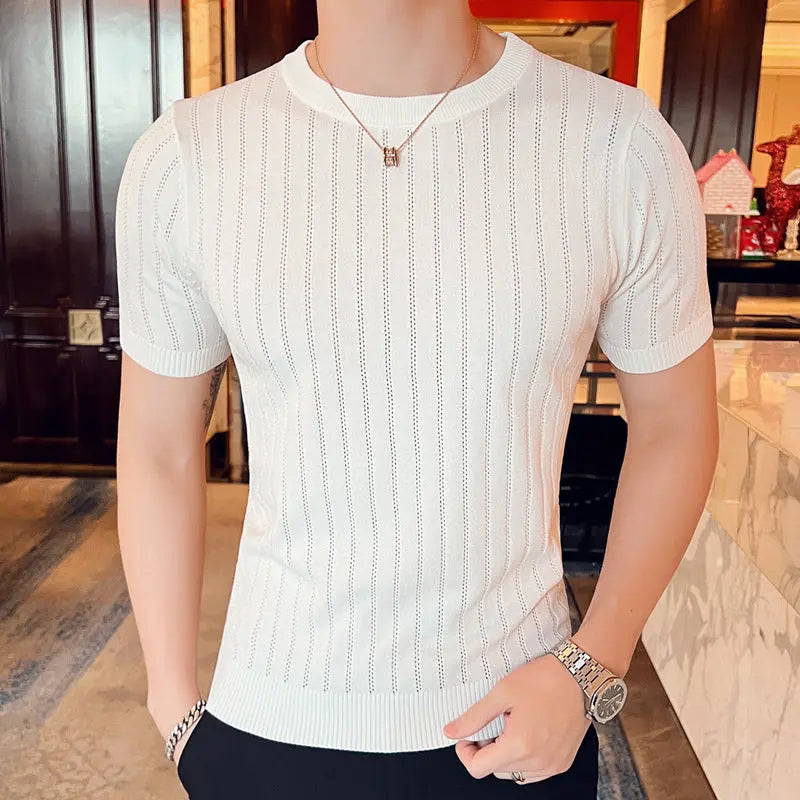 Short Sleeve Hollow-out Half-sleeve Crew Neck T-shirt