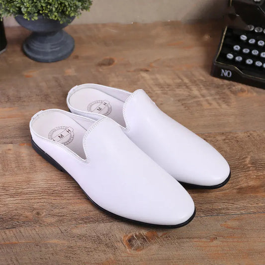 Men's Slippers, Soft Leather Soft Sole Baotou Half Slippers Old Money Classic