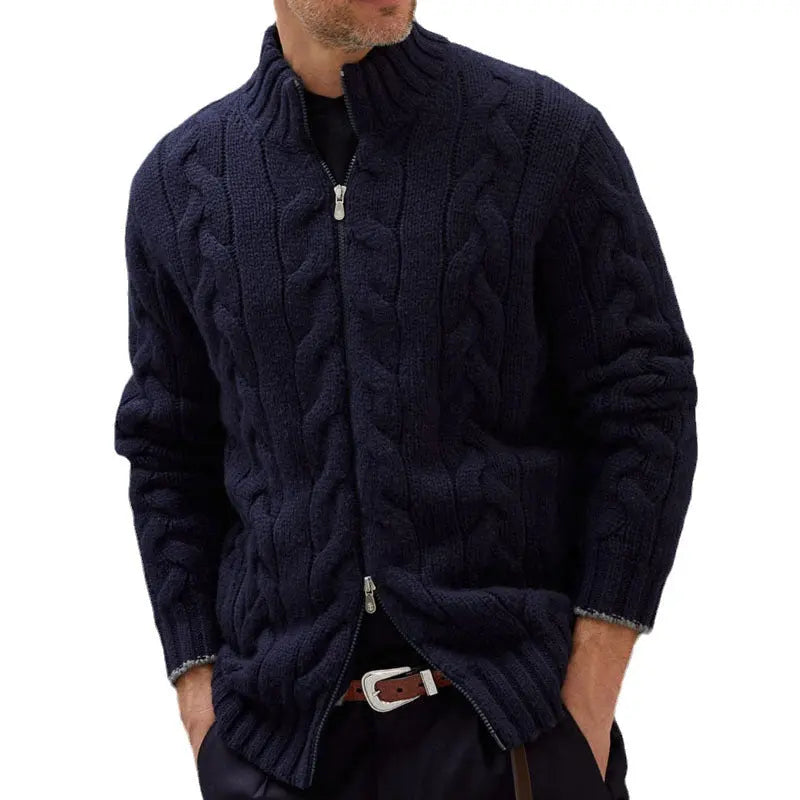 Solid Color Double Zipper Knitted Jacket