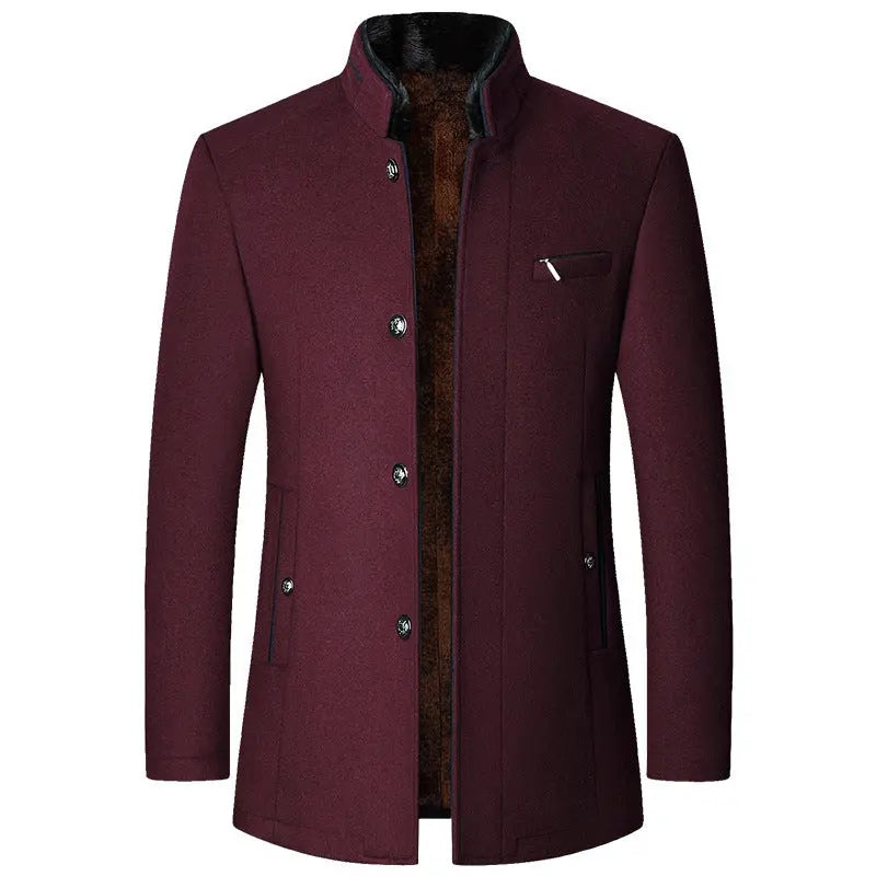 Men's Woolen Jacket Autumn And Winter Stand Collar Middle-aged Old Money Classic