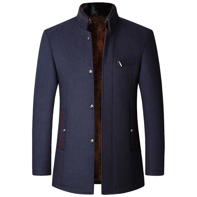 Men's Woolen Jacket Autumn And Winter Stand Collar Middle-aged Old Money Classic