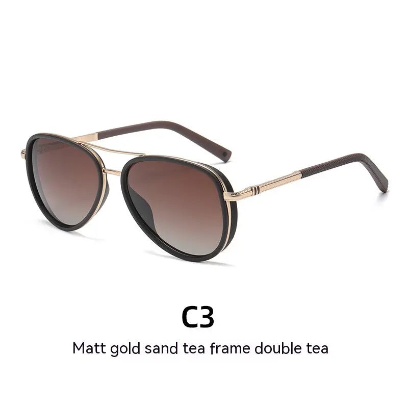 Metal Double Beam Frame Polarized Sunglasses - Old Money Classic