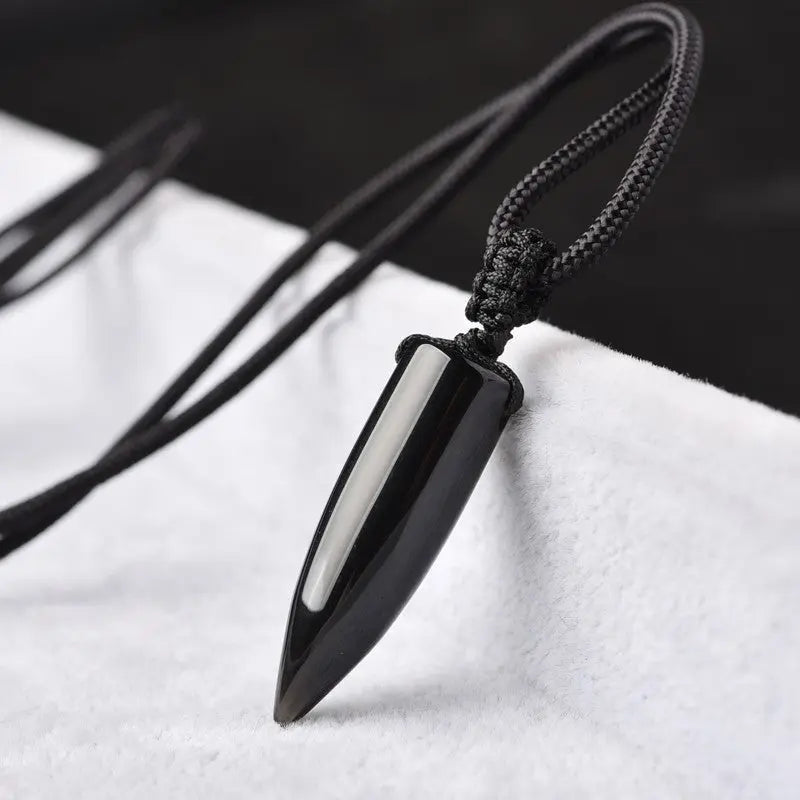 Natural Obsidian Bullet Necklace For Men And Women - Old Money Classic