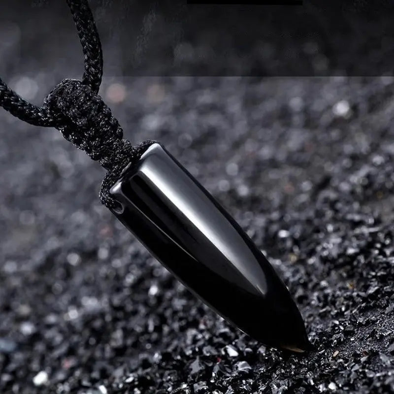 Natural Obsidian Bullet Necklace For Men And Women - Old Money Classic