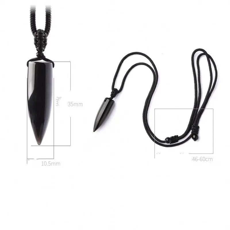 Natural Obsidian Bullet Necklace For Men And Women - Old Money Classic