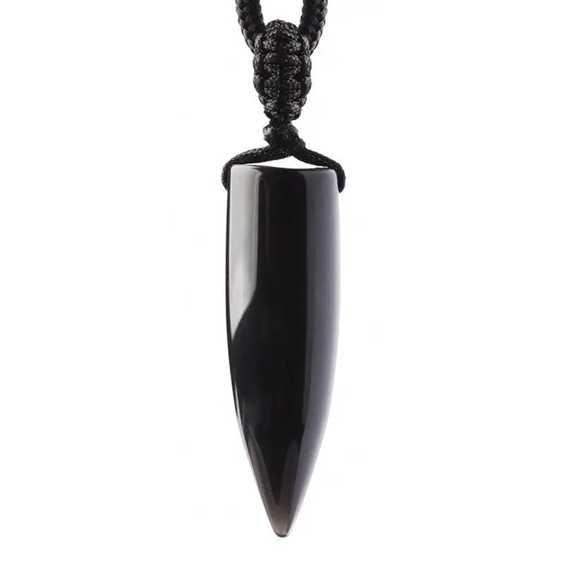 Natural Obsidian Bullet Necklace For Men And Women - Old Money Classic