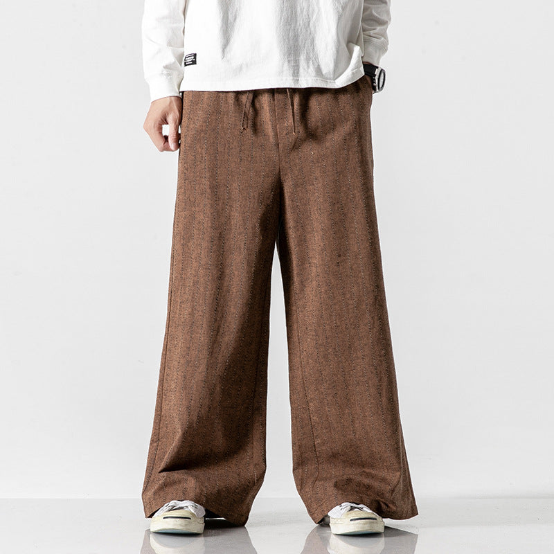 Straight-leg Pants Linen Striped Pants Harem Wide-leg Pants Casual Cotton Linen Pants Men Old Money Classic