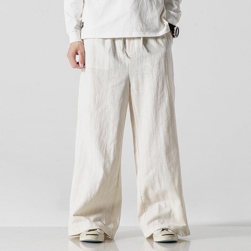 Straight-leg Pants Linen Striped Pants Harem Wide-leg Pants Casual Cotton Linen Pants Men Old Money Classic