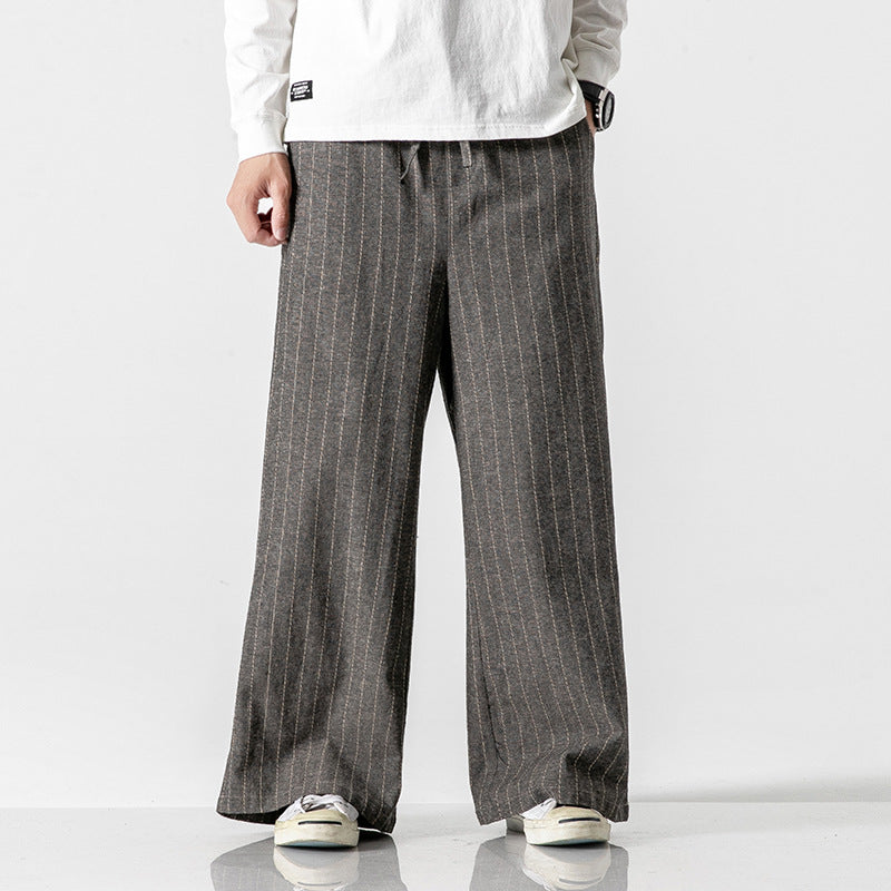 Straight-leg Pants Linen Striped Pants Harem Wide-leg Pants Casual Cotton Linen Pants Men Old Money Classic