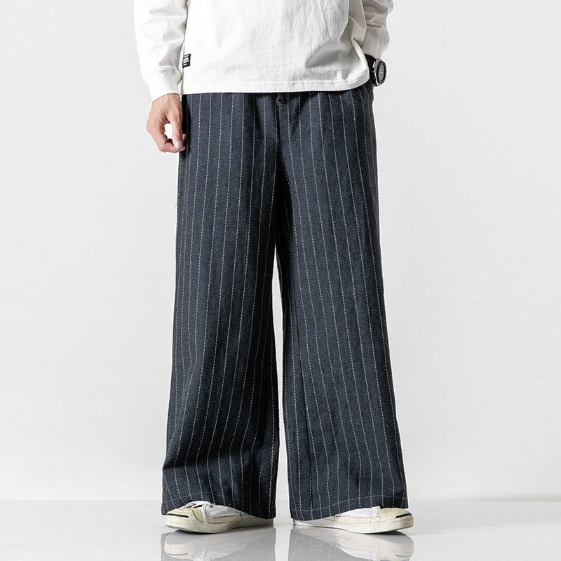 Straight-leg Pants Linen Striped Pants Harem Wide-leg Pants Casual Cotton Linen Pants Men Old Money Classic