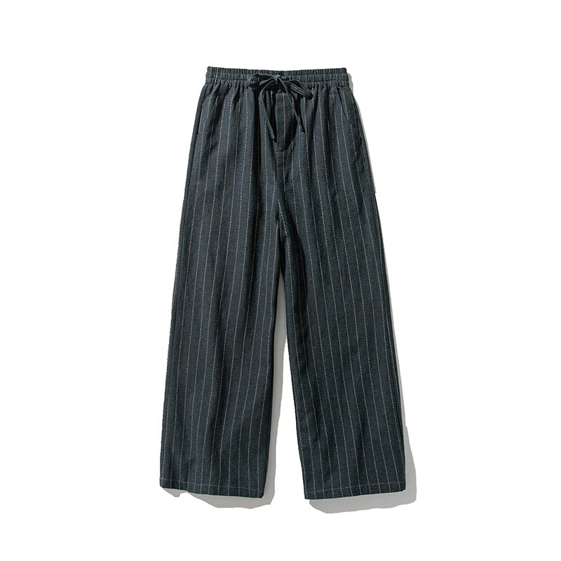 Straight-leg Pants Linen Striped Pants Harem Wide-leg Pants Casual Cotton Linen Pants Men Old Money Classic