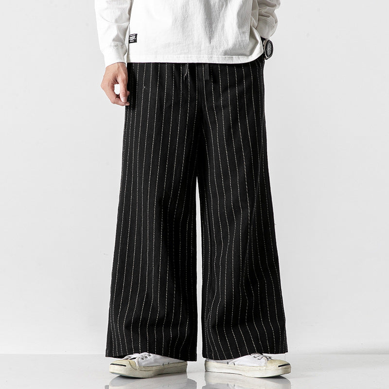 Straight-leg Pants Linen Striped Pants Harem Wide-leg Pants Casual Cotton Linen Pants Men Old Money Classic