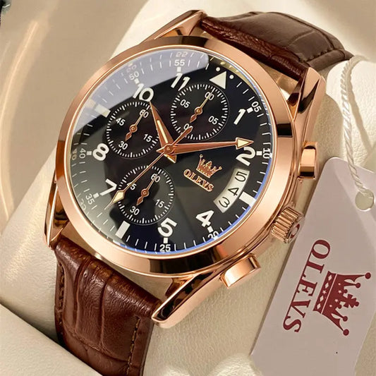 OLEVS Luxury Watch Waterproof Luminous Quartz - Old Money Classic