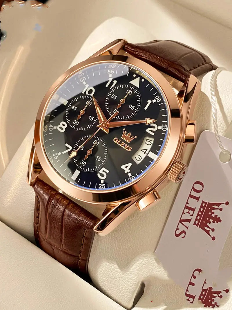 OLEVS Luxury Watch Waterproof Luminous Quartz - Old Money Classic