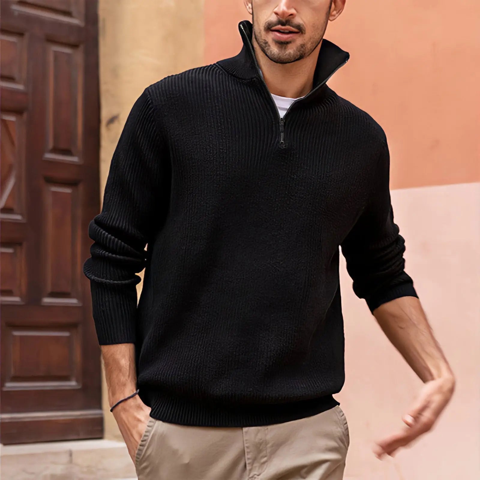 Polo Zip High Neck Sweater - Old Money Classic