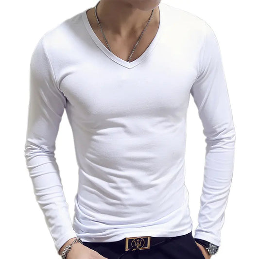 Slim-Fit Solid Color Round or V Neck Pullover