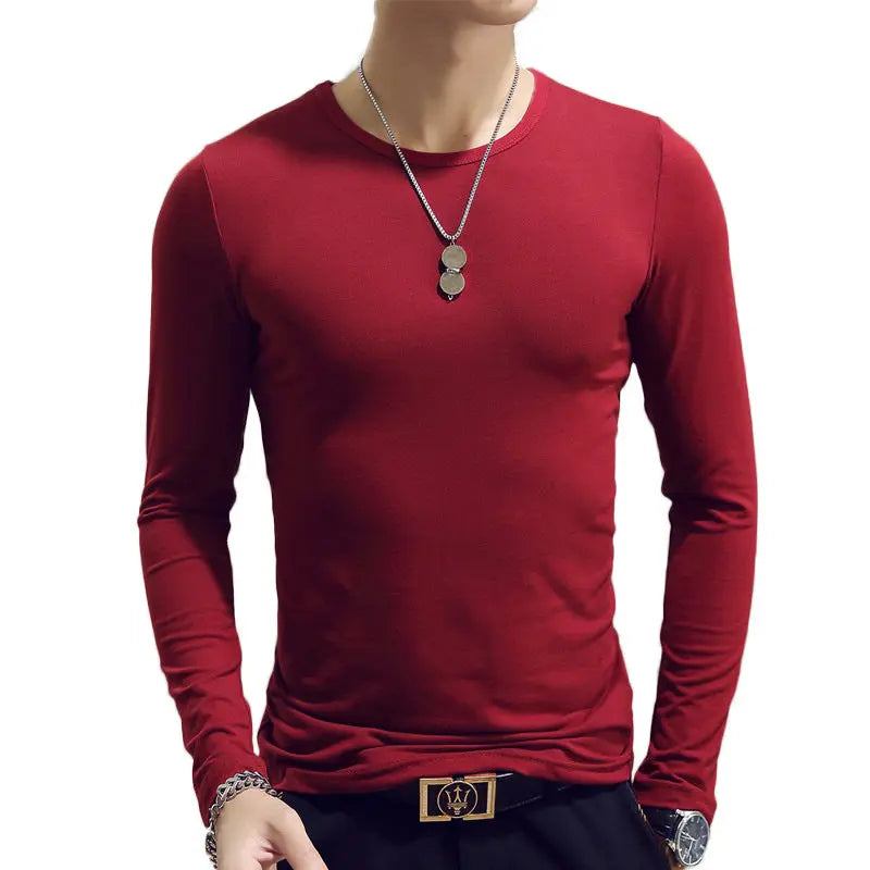 Slim-Fit Solid Color Round or V Neck Pullover