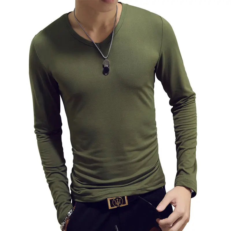 Slim-Fit Solid Color Round or V Neck Pullover